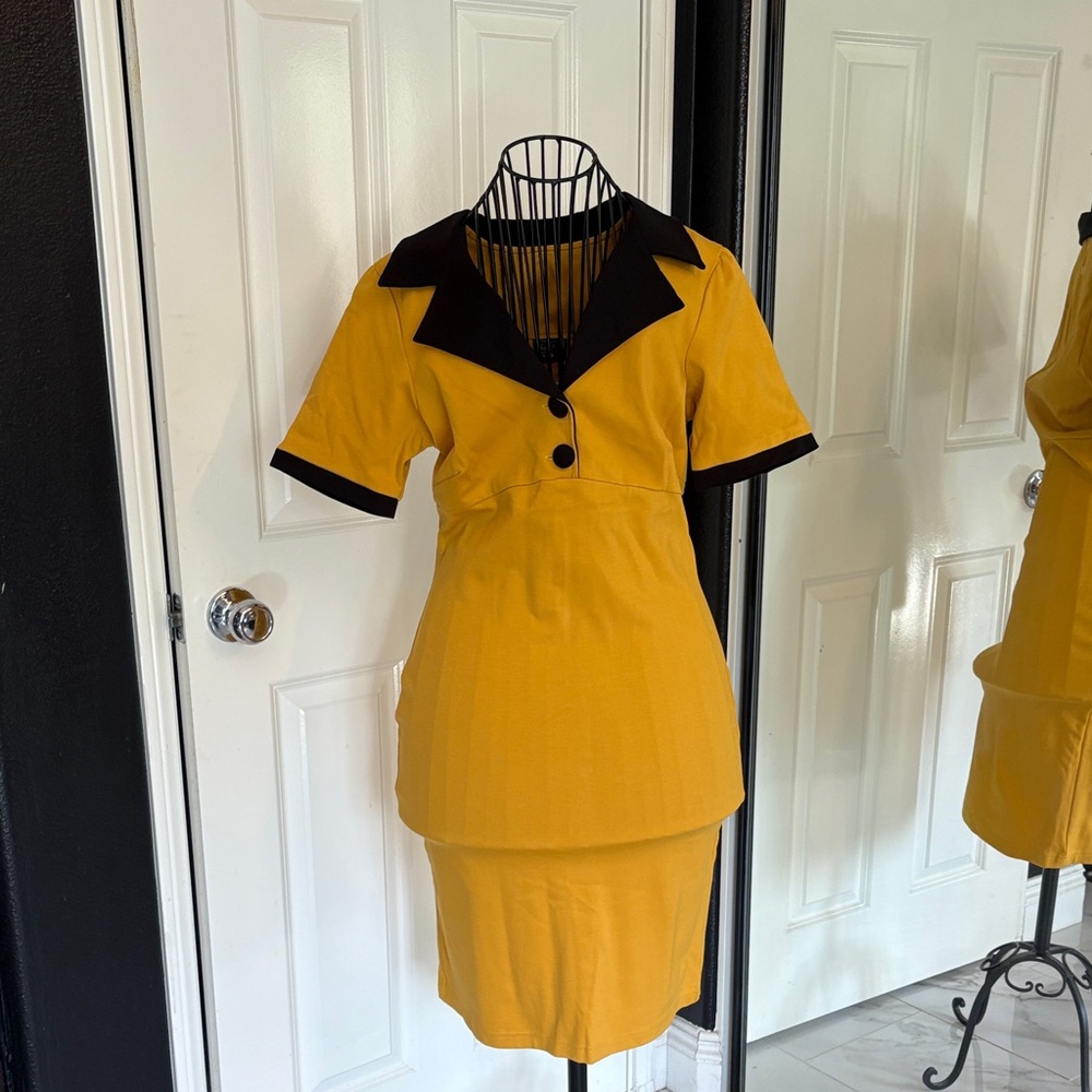 1950s RockSteady Mustard and Black rockabilly Pinup fitted Dress